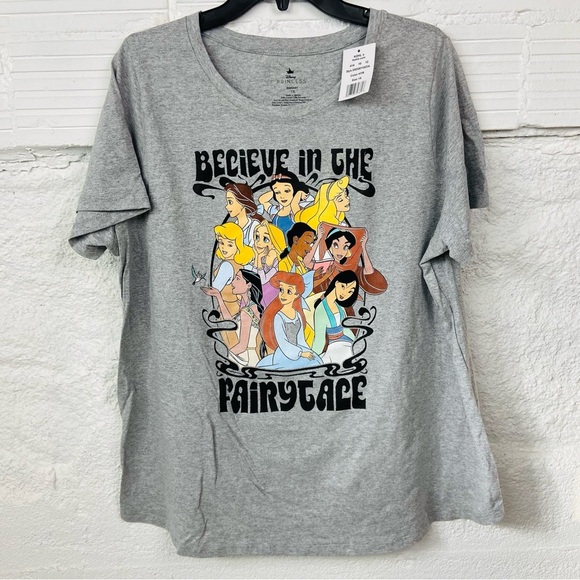 NWT DISNEY PRINCESS gray BELIEVE IN THE FAIRYTALE short sleeve shirt size 1X - Picture 3 of 8